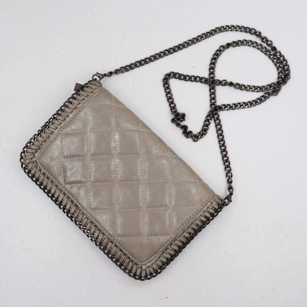 Metro Style Crossbody Handbag Women S Taupe Faux Leather Chain Metal Whipstitch